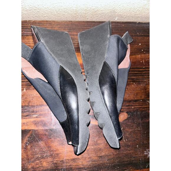 Donald J Pliner Mynne Black Leather Slingback Wedge Sandals Womens 8.5 Preppy - Picture 4 of 11